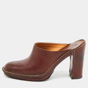Tod's Brown Leather Block Heel Mule Sandals Size 38.5
