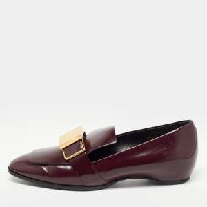 Pre Owned Tod's Plum Leather Metal Buckle Strap Loafers Size 37.5