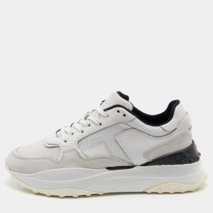 Pre Owned Tod's White/Black Mesh and Leather Low Top Sneakers Size 39.5