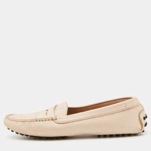 Pre Owned Tod's Beige Leather Gommino Driving Loafers Size 39.5