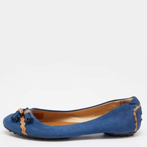 Tod's Blue/Tan Leather Tassel Ballet Flats Size 37