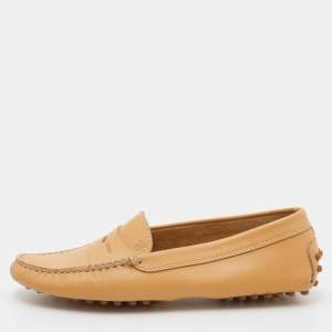 Pre Owned Tod's Beige Leather Penny Loafers Size 36