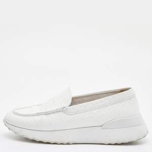 Pre Owned Tod's x Alber Elbaz White Croc Embossed Leather Happy Moments Slip On Sneakers Size 39.5 
