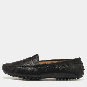 Pre Owned Tod's Black Laminated Suede Penny Loafers Size 35