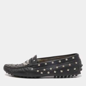 Tod's Black Leather Crystal Embellished Penny Loafers Size 37