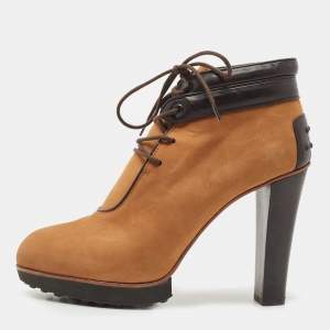 Pre Owned Tod's Brown Leather and Nubuck Leather Ankle Boots Size 40