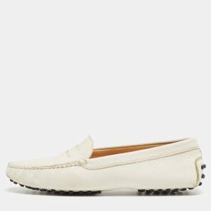 Pre Owned Tod's Cream Leather Gommino Slip On Loafers Size 39