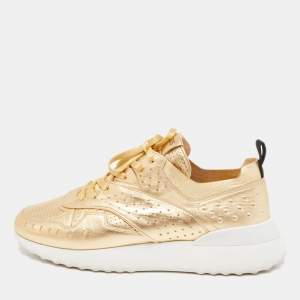 Tod's Metallic Gold Perforated Leather Low Top Sneakers Size 40