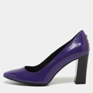 Tod's Purple Patent Leather Studded Block Heel Pumps Size 36.5