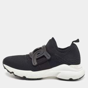 Pre Owned Tod's Black Knit Fabric Chain Detail Slip On Sneakers Size 35