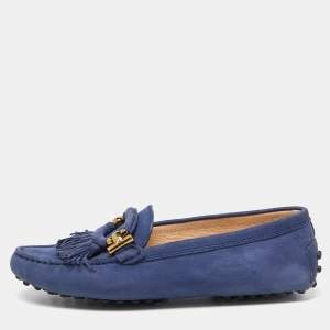 Tod's Blue Suede Fringe Slip On Loafers Size 35