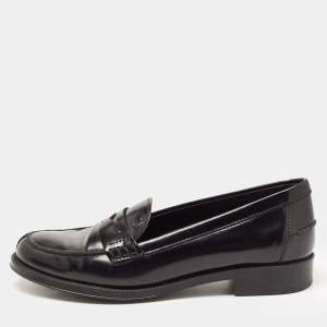 Pre Owned Tod's Black Leather Penny Slip On Loafers Size 35.5