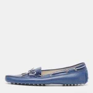 Pre Owned Tod's Blue Leather Bow Slip On Loafers Size 41