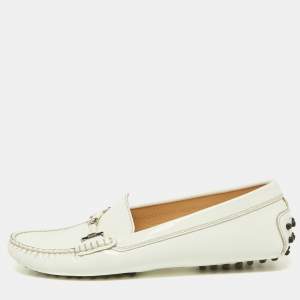 Tod's Off White Patent Leather Penny Driving Loafers Size 40