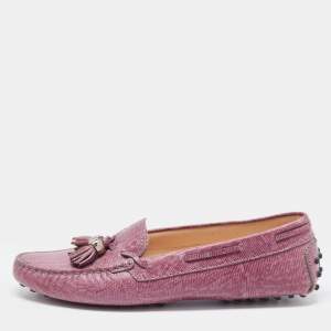 Pre Owned Tod's Purple Lizard Embossed Leather Penny Bow Loafers Size 39