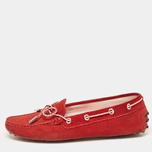 Tod's Red Suede Gommino Slip On Loafers Size 37