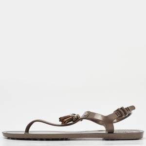 Tod's Light Brown Rubber Tassel Bow Thong Flat Sandals Size 38