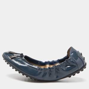 Tod's Blue Patent Leather Bow Scrunch Ballet Flats Size 37