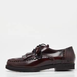 Pre Owned Tod's Burgundy Leather Tassel Bow Fringe Detail Loafers Size 36.5
