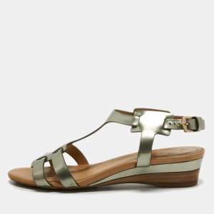 Tod's Metallic Leather Wedge Ankle Strap Sandals Size 36.5