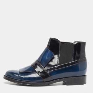 Tod's  Blue/Black Leather Ankle Boots Size 39