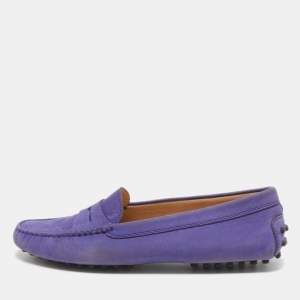 Pre Owned Tod's  Purple Suede  Slip On Loafers Size 39