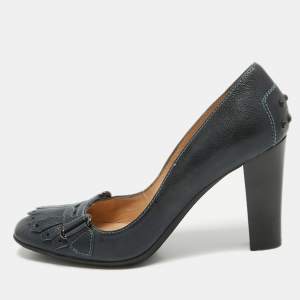 Tod's Navy Blue Leather Fringe Detail Pumps Size 37.5