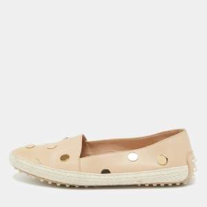 Tod's Beige Leather Studded Espadrille Flat Size 38.5