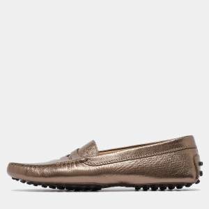 Tod's Bronze Leather Penny Slip On Loafers Size 37