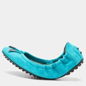 Tod's Turquoise Suede Scrunch Ballet Flats Size 37.5