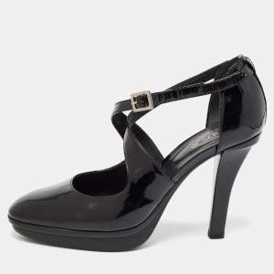 Tod's Black Patent Leather Cross Strap Platform Pumps Size 38.5