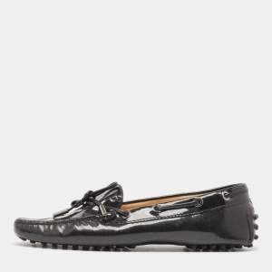 Tod's Black Patent Leather Bow Loafers Size 36.5
