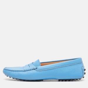 Tod's Blue Leather Slip On Loafers Size 36.5