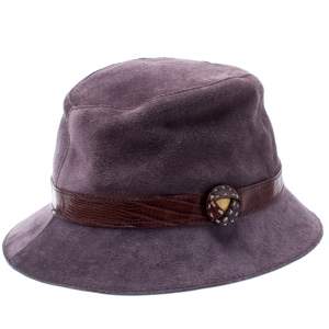Tods Purple Suede and Lizard Trim Bowler Hat 