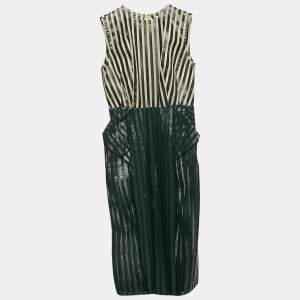 Toga Archives Green Stripe Print Tulle Draped Short Dress S