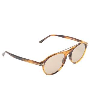 Pre Owned Tom Ford Brown Havana Cameron-02 Aviator Sunglasses