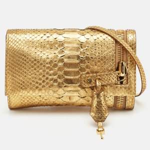 Tom Ford Gold Python Alix Zip and Padlock Crossbody Bag