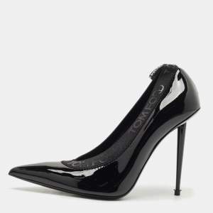Tom Ford Black Elastic and Patent Leather Pointed Toe Pumps Size 37.5