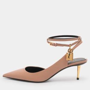 Pre Owned Tom Ford Pink Leather Padlock Ankle Wrap Pumps Size 38.5