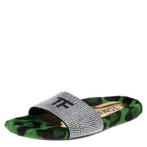 Tom Ford Green Suede/Crystal Pool Slide Size 38