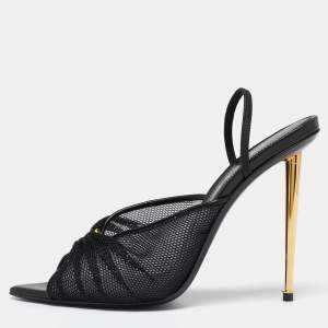 Tom Ford Black Net Piercing Peep-Toe Slingback Pumps Size 40