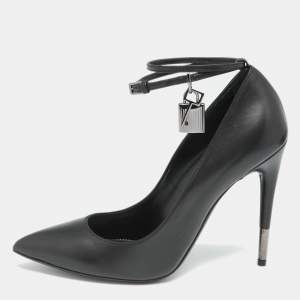 Tom Ford Black Leather Padlock Ankle Wrap Pointed Toe Pumps Size 40