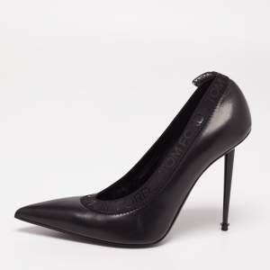 Tom Ford Black Leather and Elastic Logo Pointed Toe Pumps Size 41