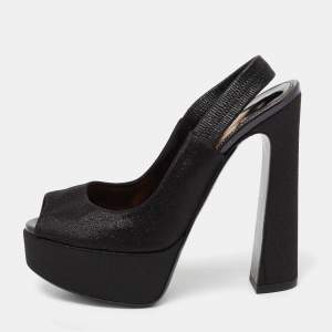 Tom Ford  Black Glitter Peep Toe Slingback Platform Sandals Size 38