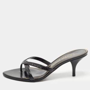 Tom Ford Black Leather Logo Printed Slide Sandal Size 36 