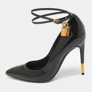 Tom Ford Black Patent Padlock Ankle Strap Pumps Size 39.5