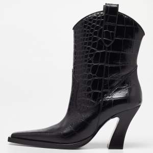 Tom Ford Black Croc Embossed Leather Western Ankle Boots Size 36