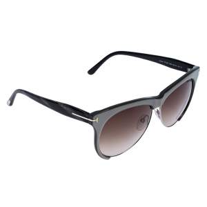 Pre Owned Tom Ford Ice Grey / Brown Gradient TF 365 Leona Cat Eye Sunglasses