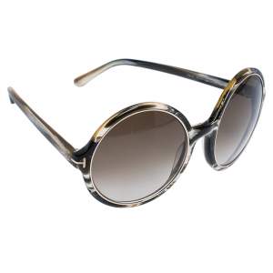 Pre Owned Tom Ford Green/White Gradient TF268 Carrie Round Oversized Sunglasses