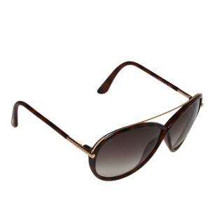 Pre Owned Tom Ford Brown Havana/ Grey Gradient TF454 Tamara Butterfly Sunglasses